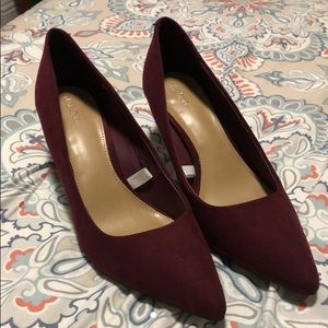 Maroon velvet kitten heels